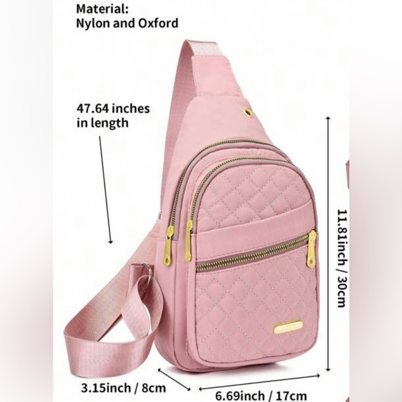 Pink Cross Body Backpack with gold zipper pockets - Picture 2 of 8